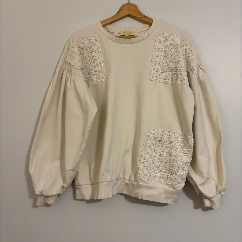 Cream Crochet Lace Patch Sweatshirt - Picture 1 of 12